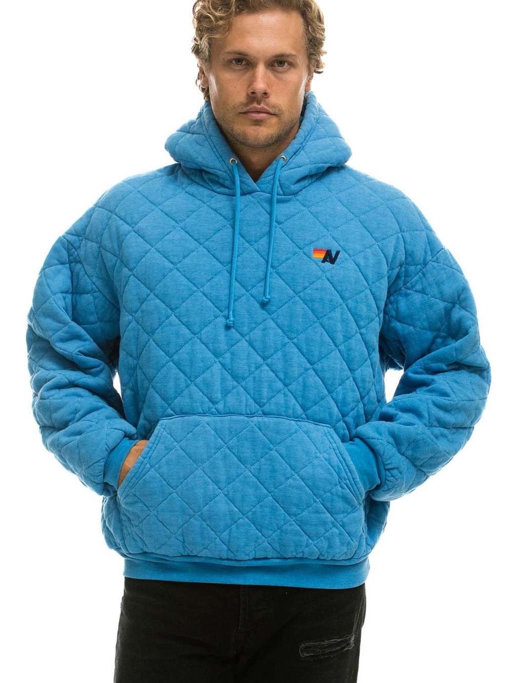 Aviator Nation Quilted Relaxed Pullover Hoodie - Ocean